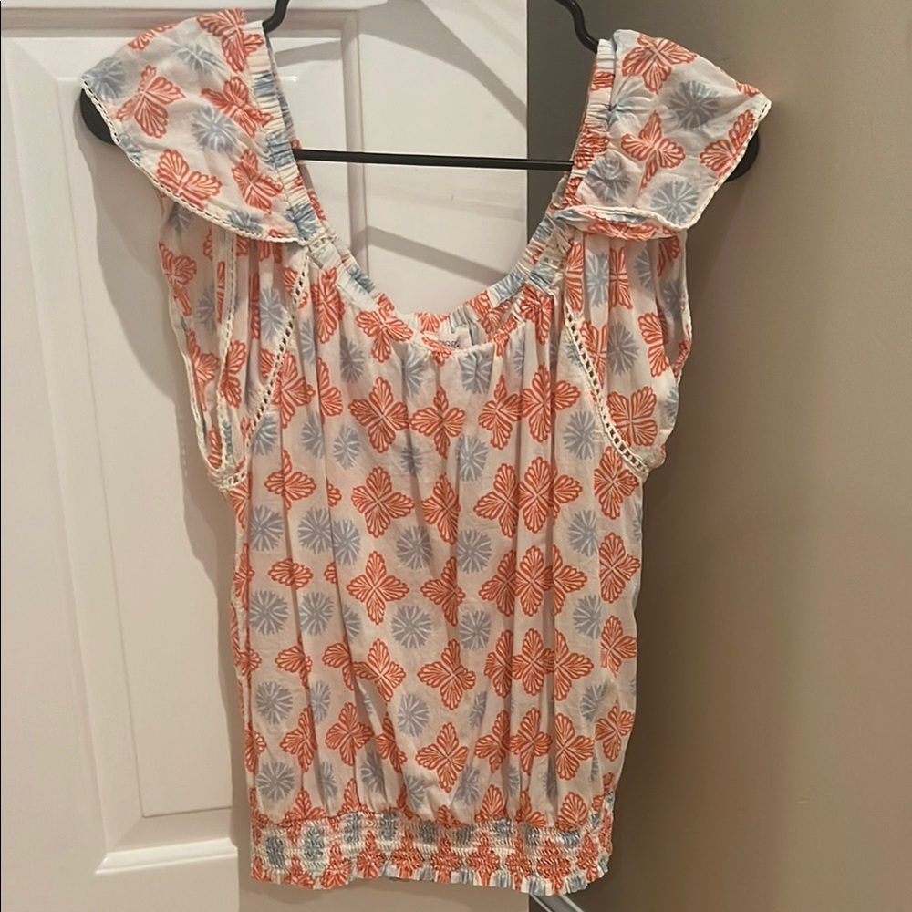 Floral Print Women's Top - Orange and Gray